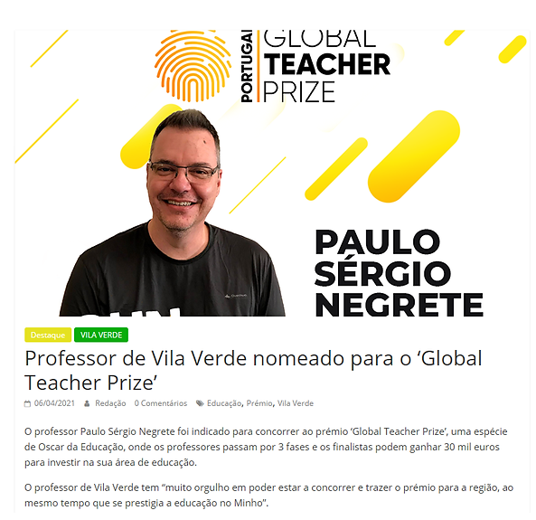 Notícia: Professor de Vila Verde nomeado para o Global Teacher Prize