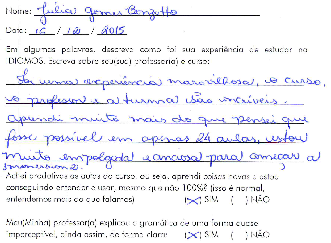 Depoimento original de Júlia Gomes Bonzotto
