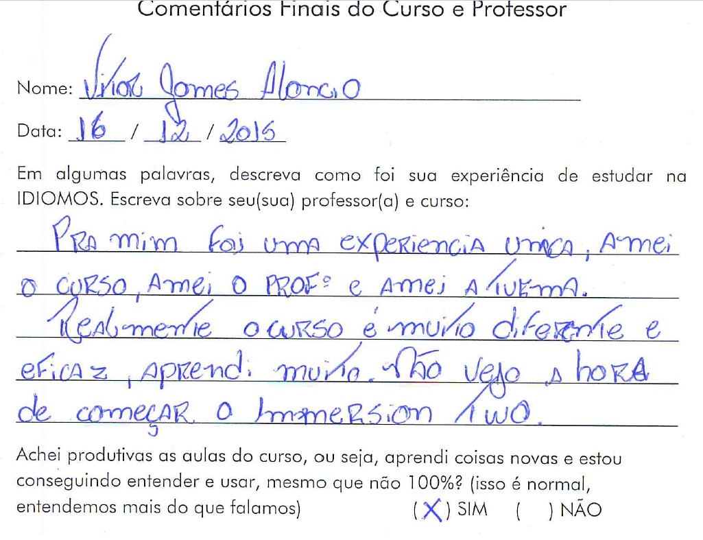 Depoimento original de Vitor Gomes Aloncio