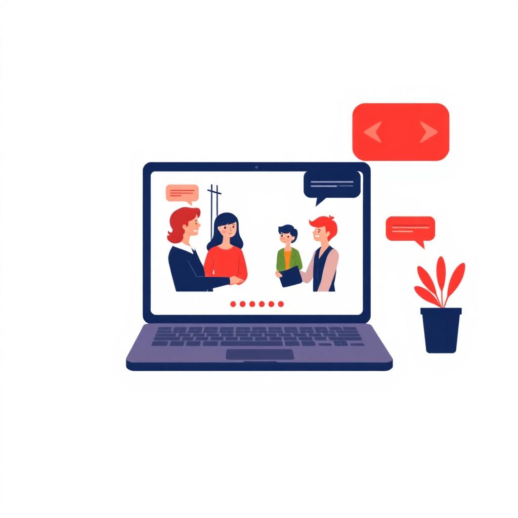 Ilustração de uma aula ao vivo online com professor e alunos interagindo