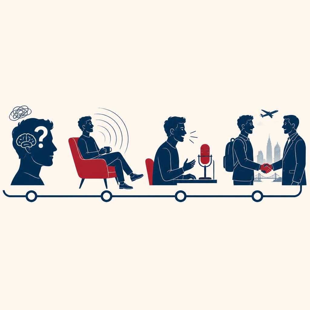 Ilustração da jornada de desbloqueio do inglês em quatro etapas